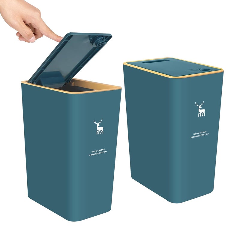 XPIY Trash Can with Lid, 2 Pack 4 Gallons/15 Liters Garbage Can with Press Top, Small Trash Can Dog Proof, Plastic Trash Bin, Waste Basket for Bathroom|Kitchen|Bedroom|Office (2, Green) - Image 1